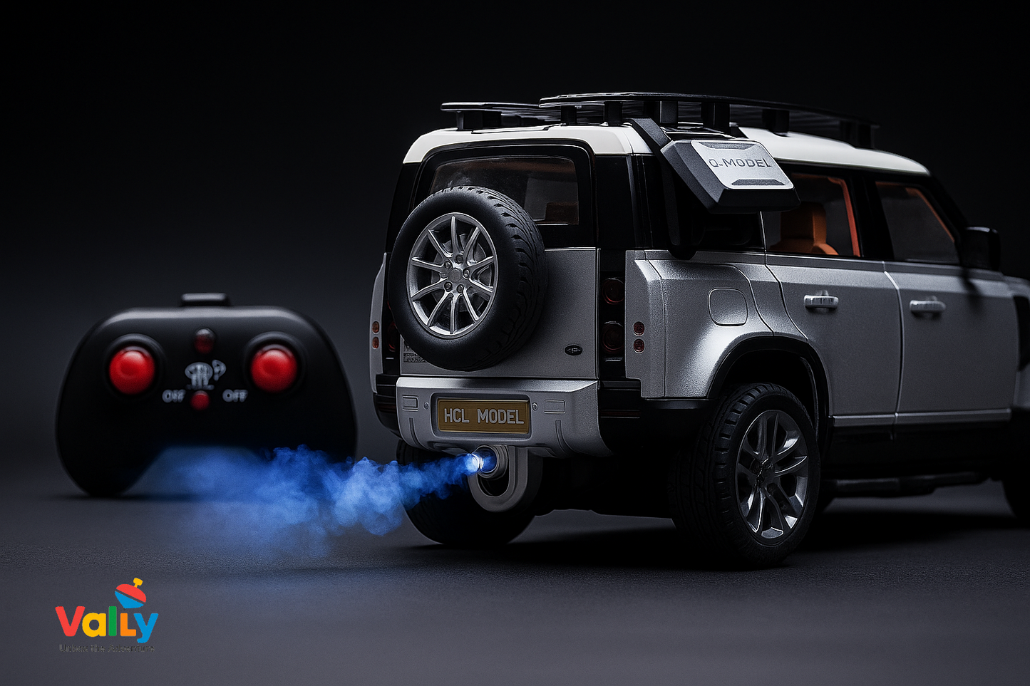 "VALLY RC Defender Car – 1:22 Scale Metal Body Remote Control Car with Smoke Effect & Lights"
