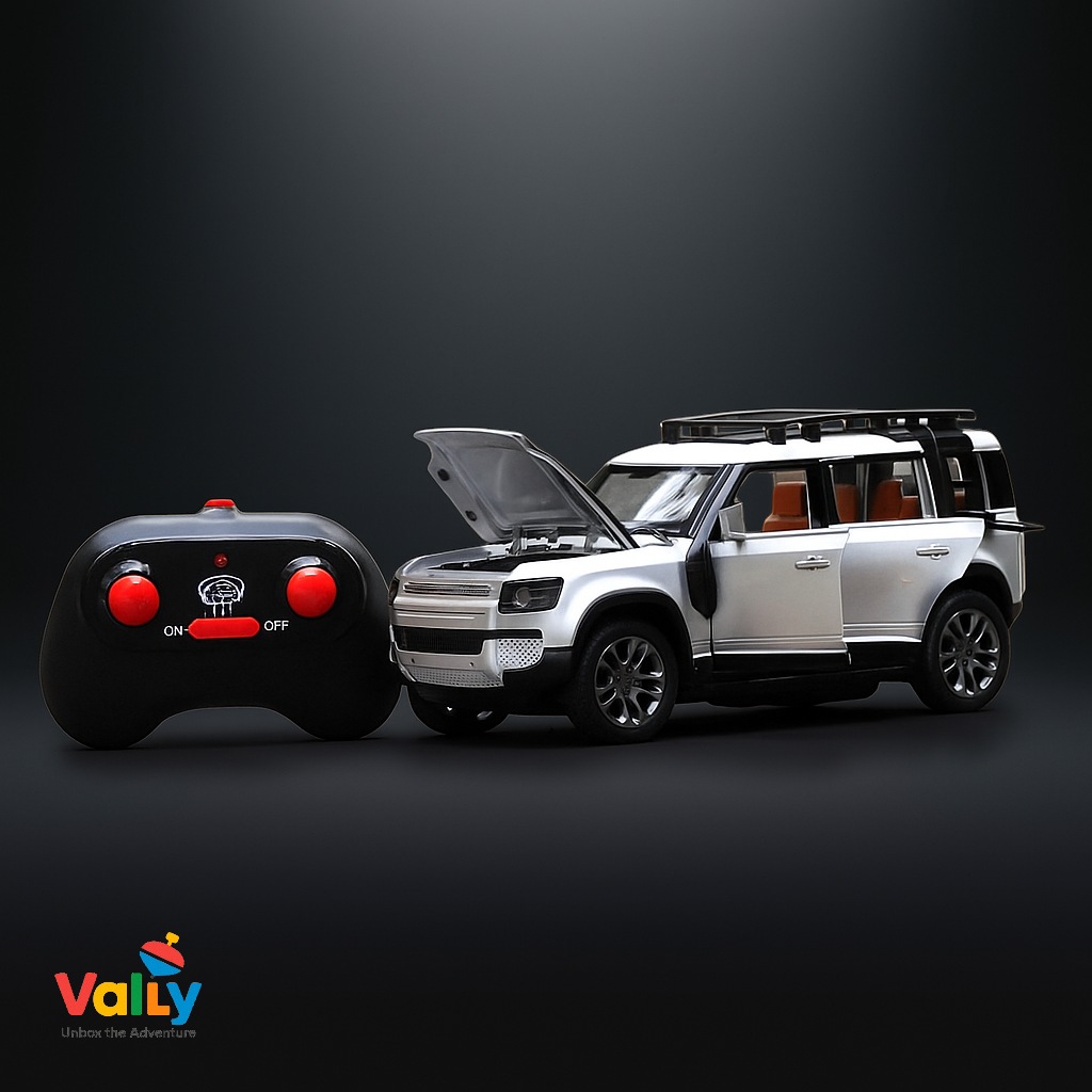 "VALLY RC Defender Car – 1:22 Scale Metal Body Remote Control Car with Smoke Effect & Lights"