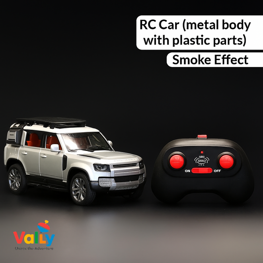 "VALLY RC Defender Car – 1:22 Scale Metal Body Remote Control Car with Smoke Effect & Lights"